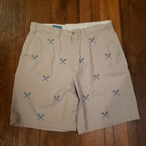 Castaway Nantucket Badminton Racket Embroidered AOP Khaki Chino Shorts‎ 9inch